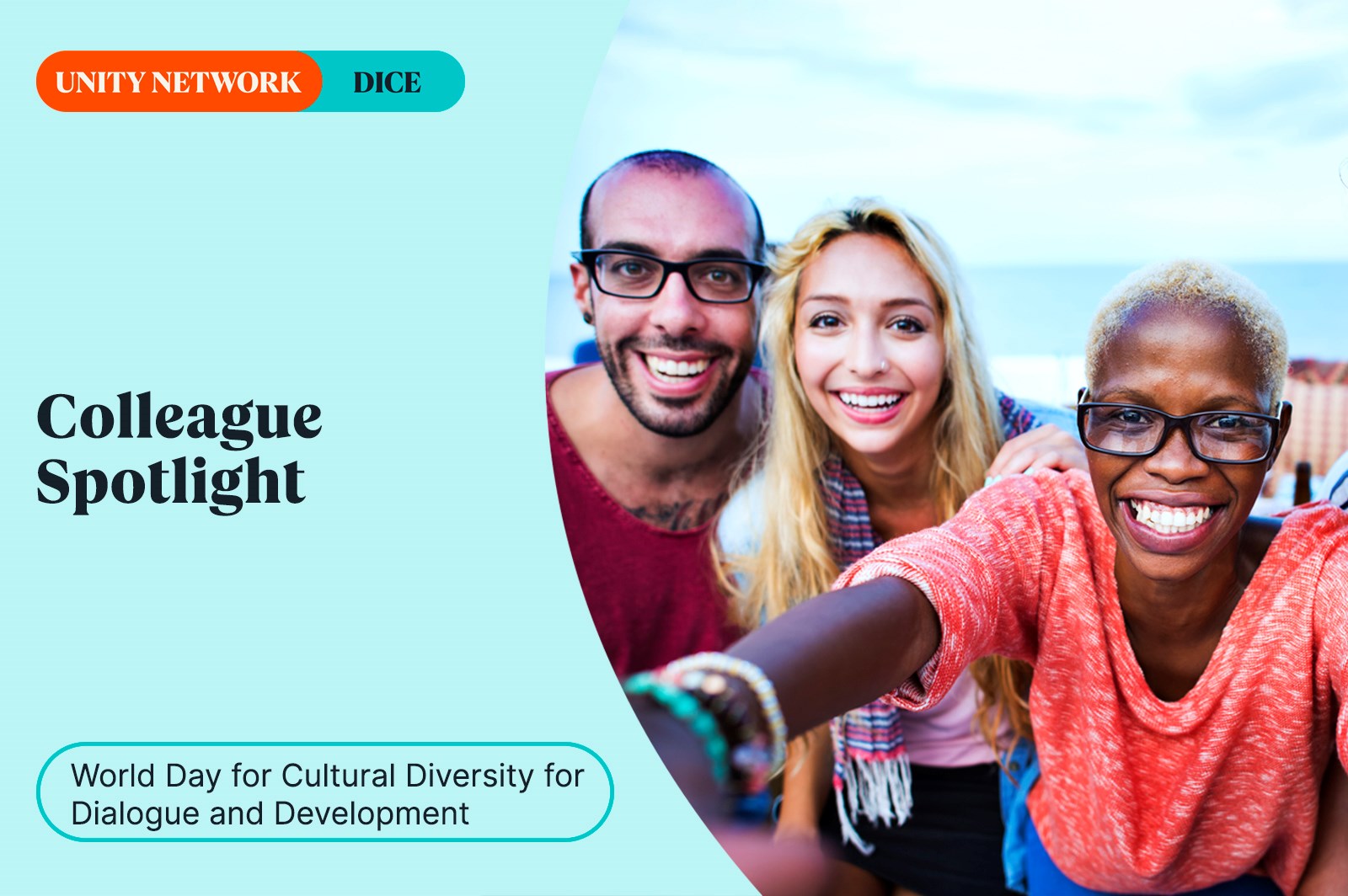 three people on a beach smiling taking a selfie and a banner to left "Colleague Spotlight" and title of this blog