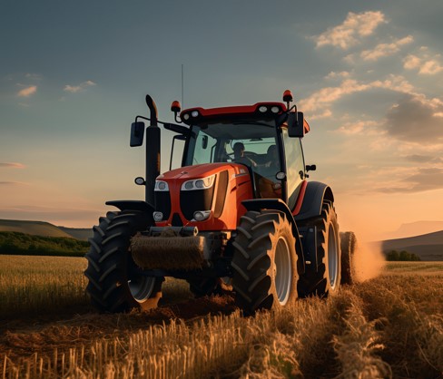 A traffic in a field at sunset